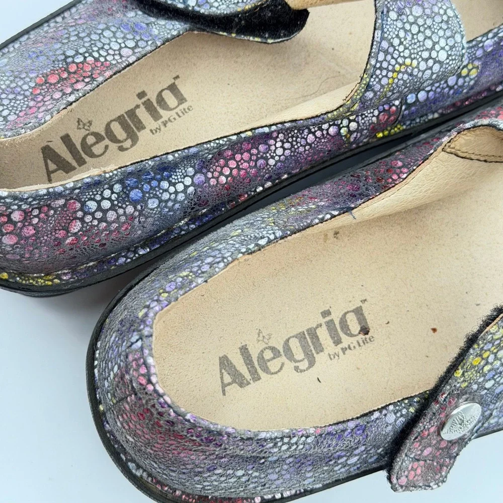Alegria Paloma Mary Jane Womens 9 EU 39 Metallic Rainbow Button Comfort Walking